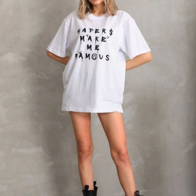 Kadın ön ve arka Baskılı Oversize Kısa kol  T-Shirt - Beyaz